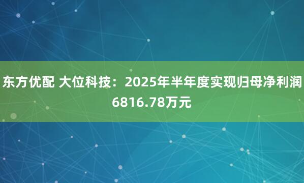 东方优配 大位科技：2025年半年度实现归母净利润6816.78万元